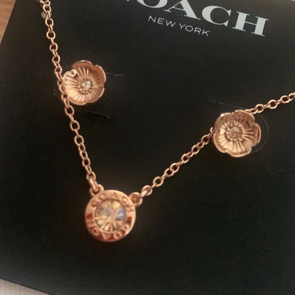 COACH Open Circle Tea Rose Earring & Necklace Set - Picture 2 of 3